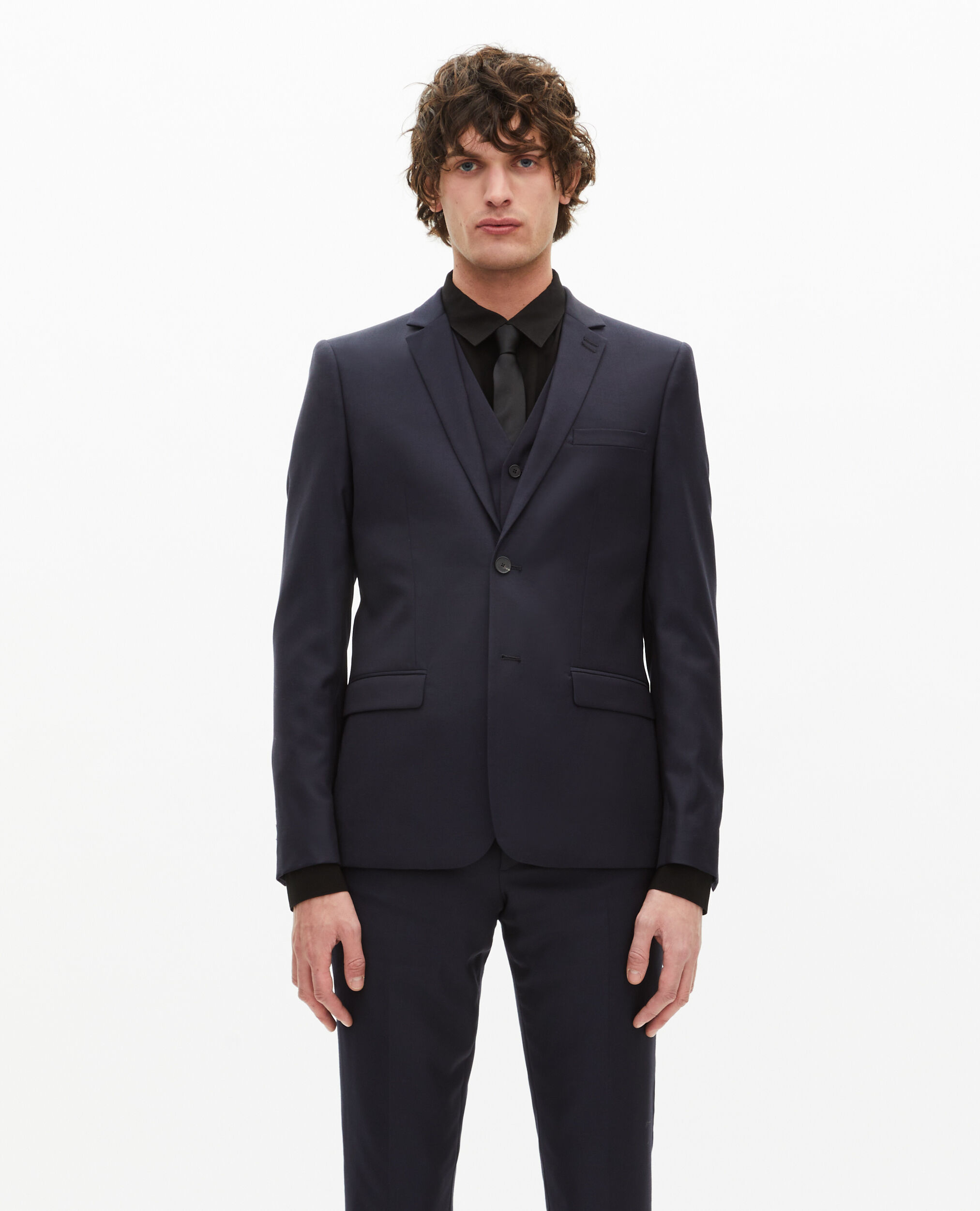 Veste de costume en laine droite bleue, DARK NAVY, hi-res image number null