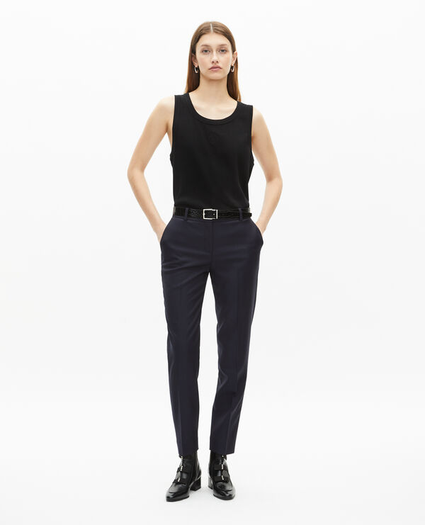 The Kooples FEMME NAVY pantalon tailleur en laine coupe ajustée bleu marine