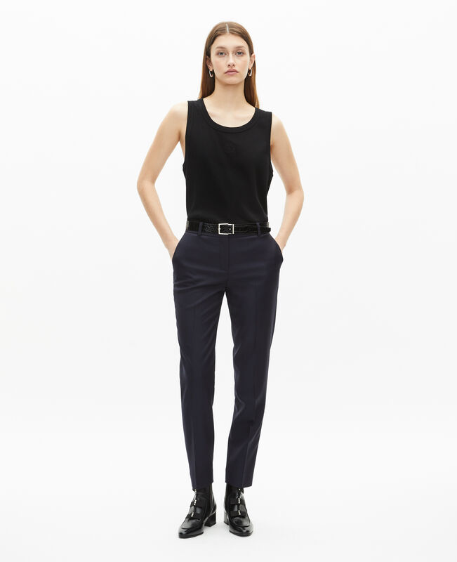 The Kooples FEMME NAVY pantalon tailleur en laine coupe ajustée bleu marine