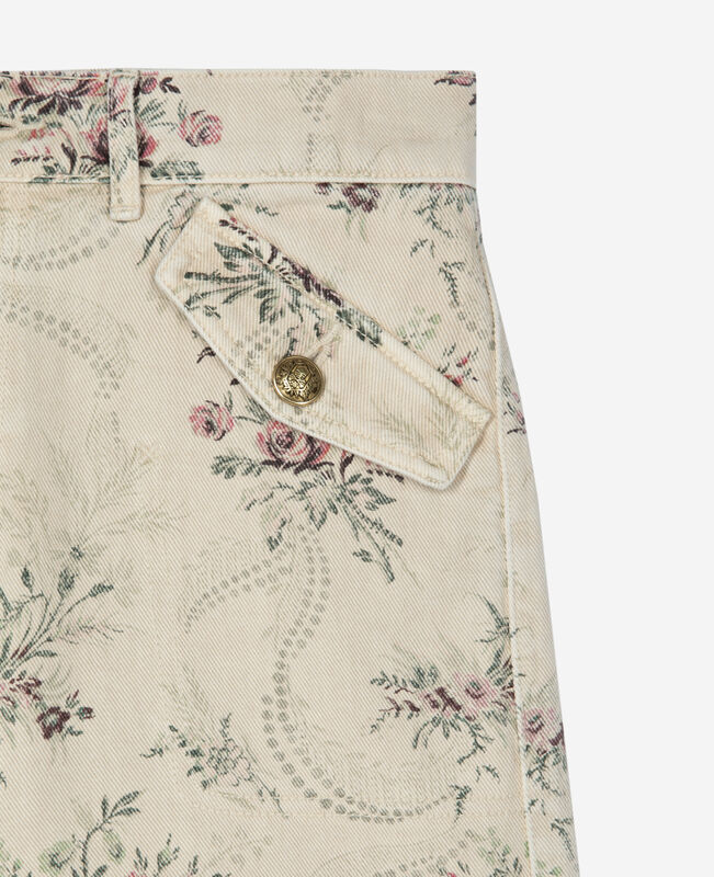 The Kooples FEMME BEIGE TAUPE short imprimé fleuri en denim beige