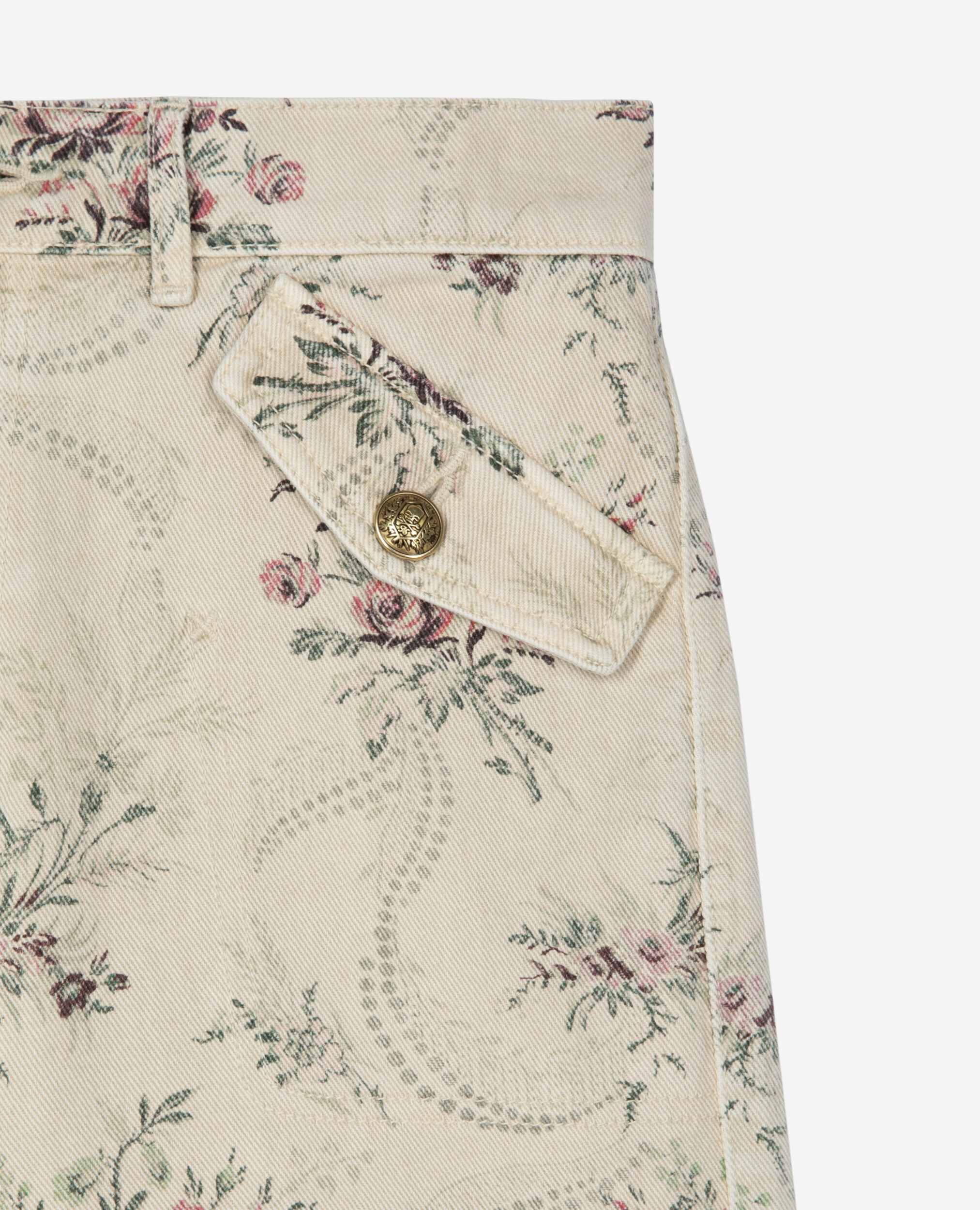 Short imprimé fleuri en denim beige, BEIGE TAUPE, hi-res image number null
