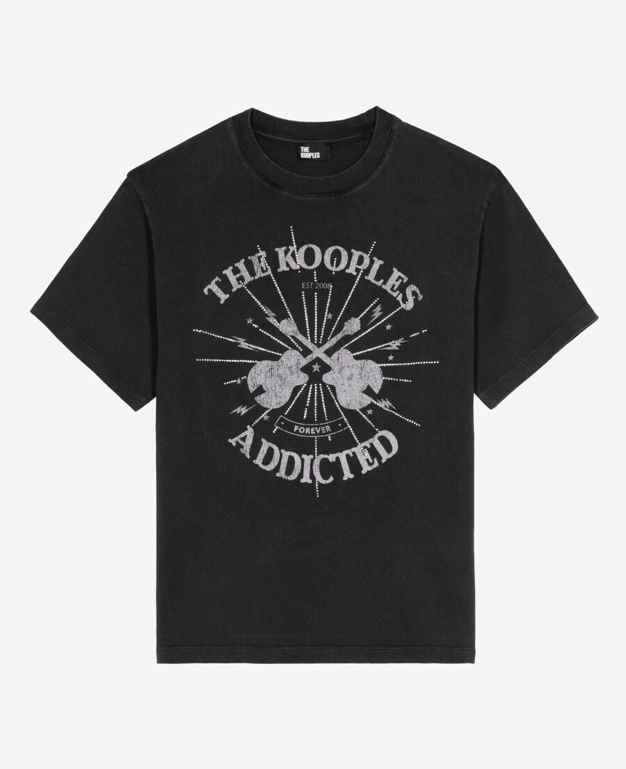 The Kooples WOMEN BLACK WASHED t-shirt with faded black rhinestone screen print