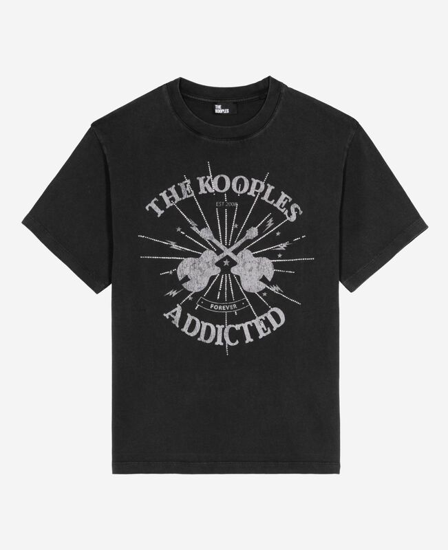 The Kooples FEMME BLACK WASHED t-shirt avec sérigraphie en strass noir délavé