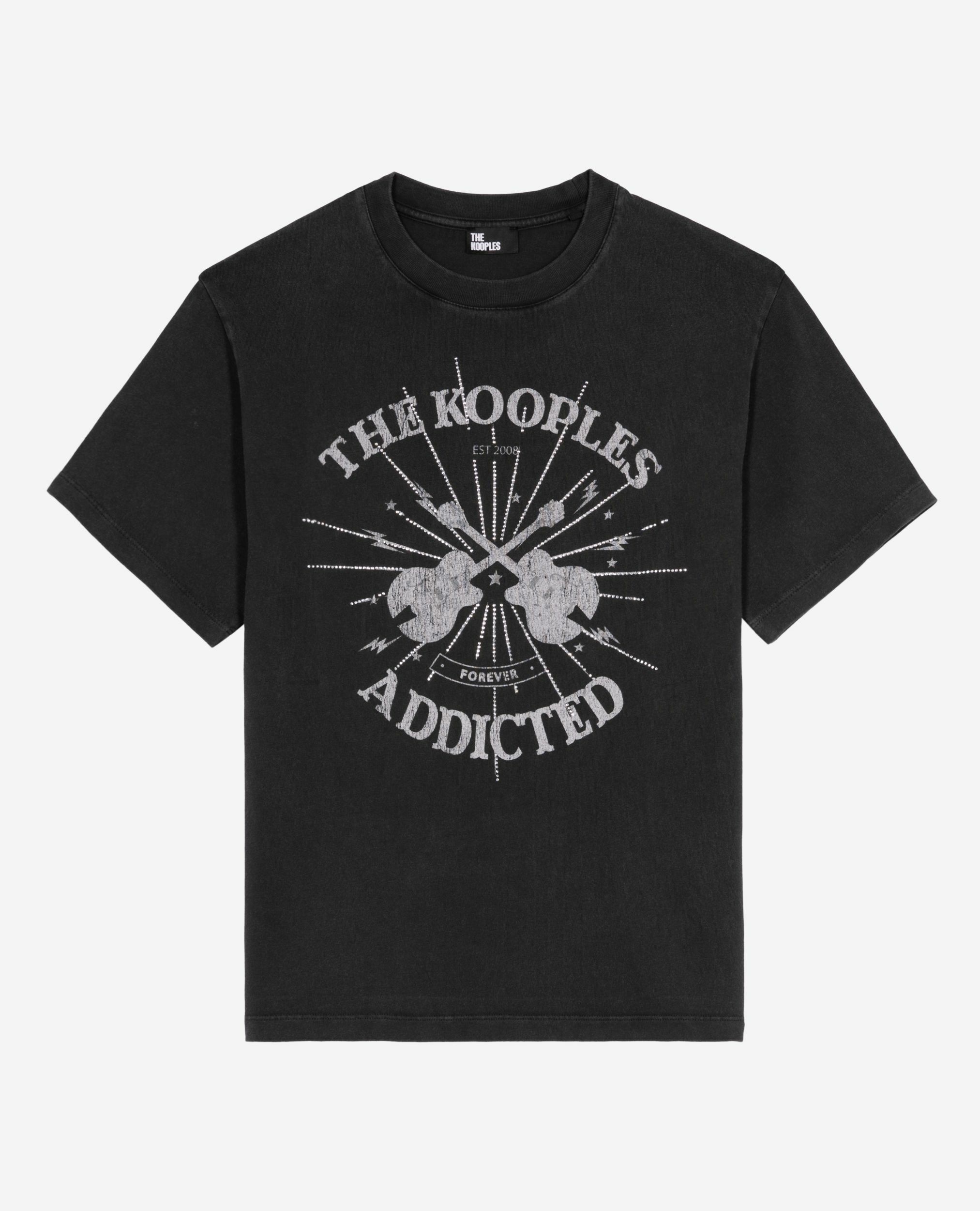 T-shirt avec sérigraphie en strass noir délavé, BLACK WASHED, hi-res image number null