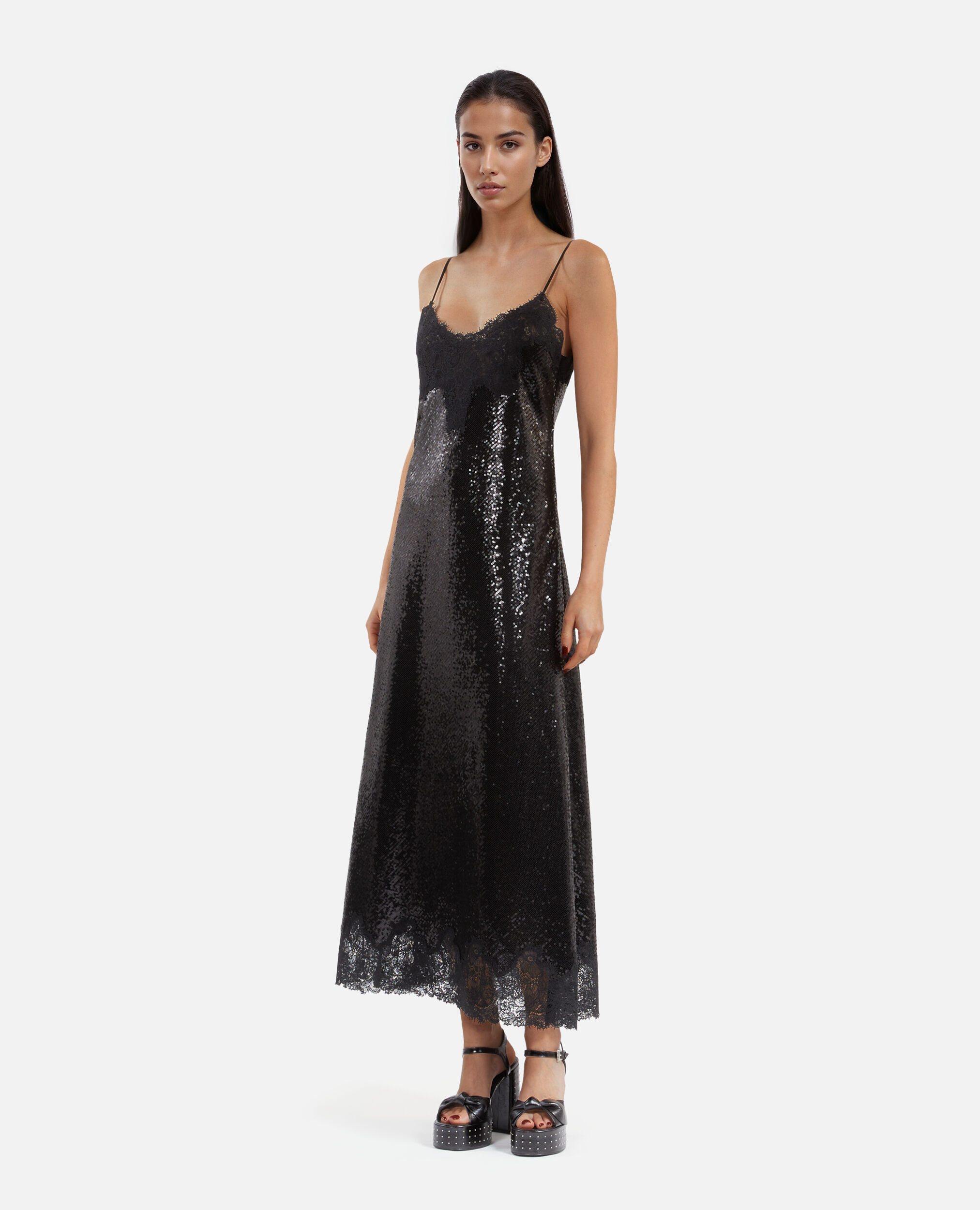 Robe nuisette longue à sequins noire, BLACK, hi-res image number null