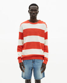 The Kooples HOMME ORANGE ECRU pull en laine et lin à rayures orange