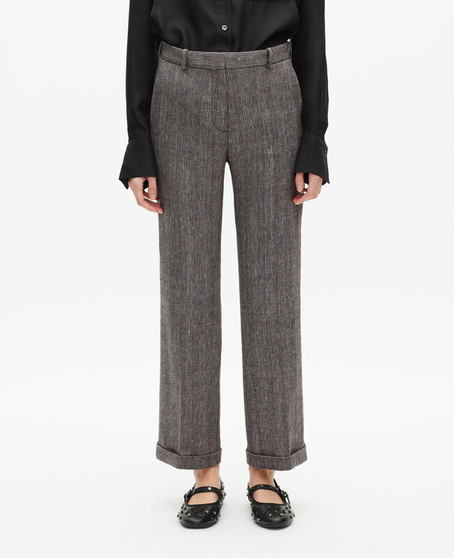 The Kooples FEMME GREY pantalon de tailleur droit en laine et lin gris