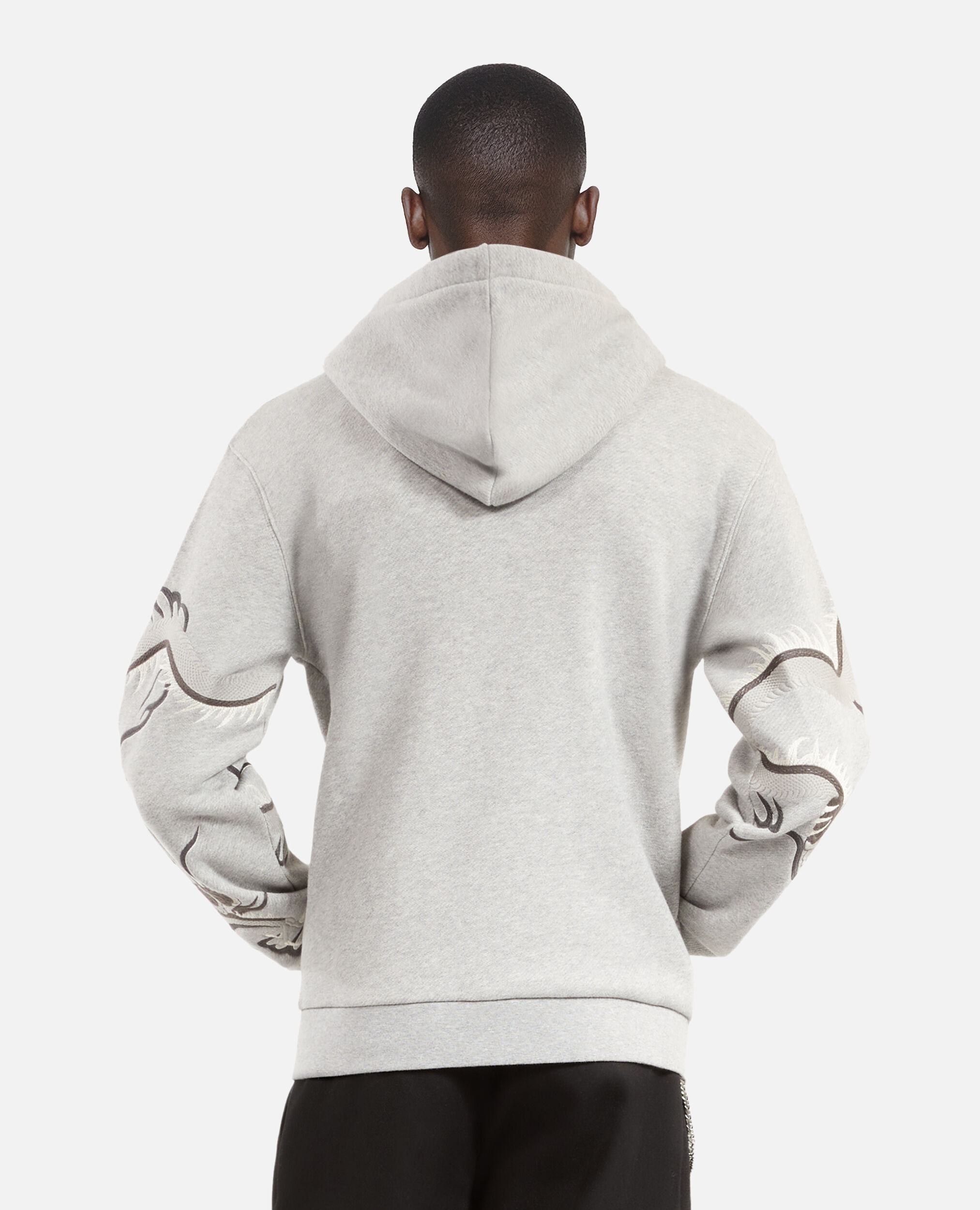 Sweatshirt à capuche avec manches brodées gris, GREY MELANGE, hi-res image number null
