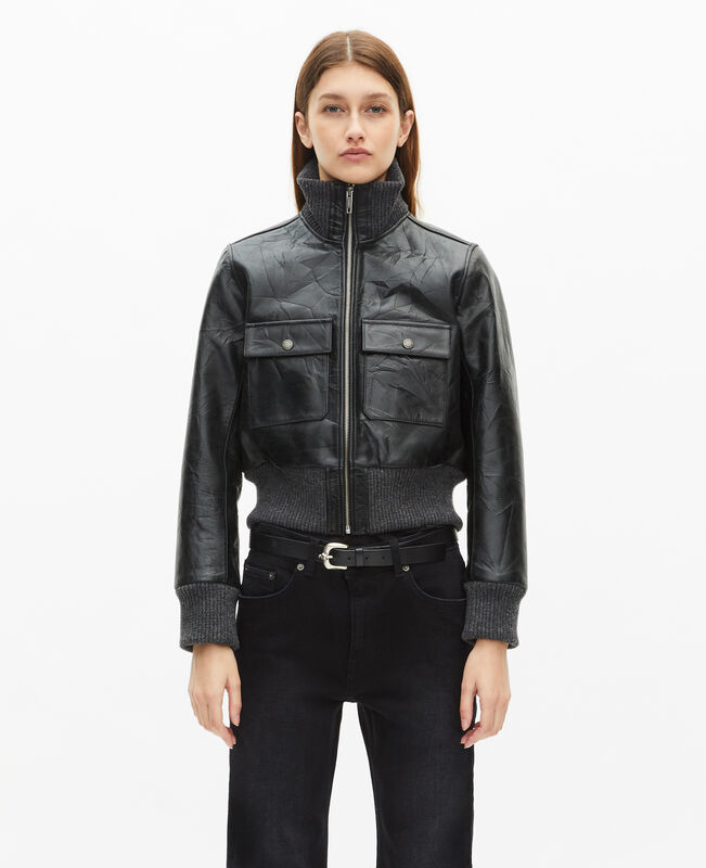 The Kooples FEMME BLACK blouson en cuir noir