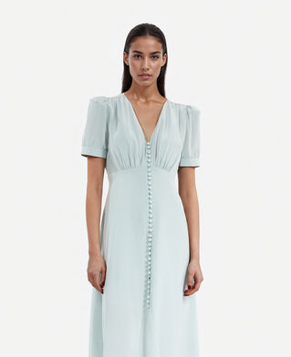 The Kooples FEMME BLUE/GREEN robe longue avec boutonnage en soie bleue