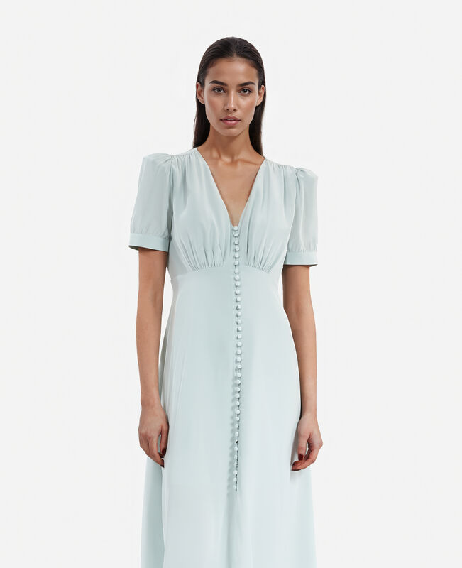 The Kooples FEMME BLUE/GREEN robe longue avec boutonnage en soie bleue