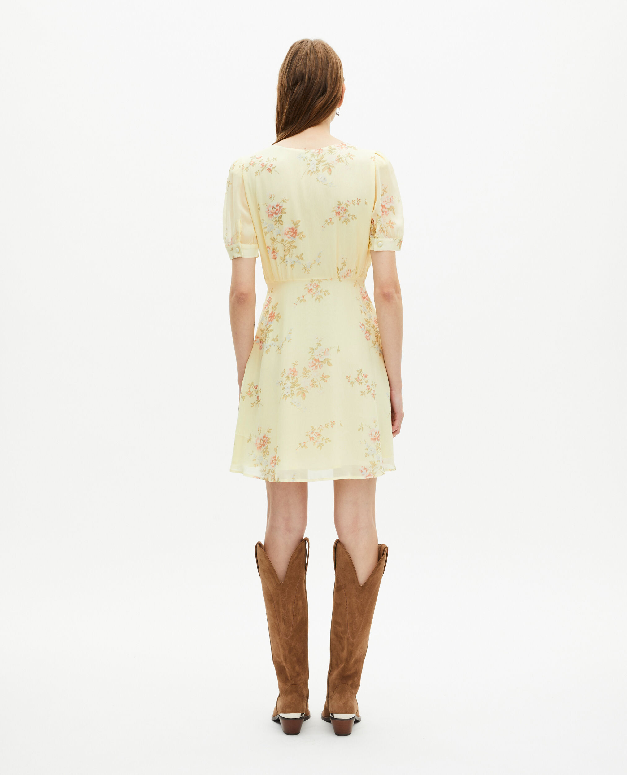 Robe courte imprimé fleuri jaune, YELLOW, hi-res image number null