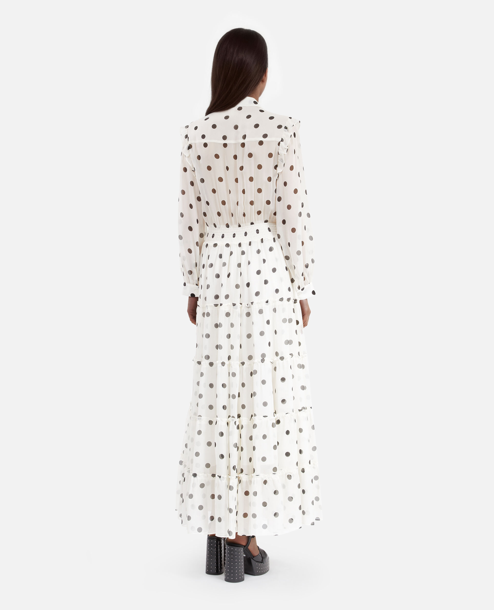 Robe longue blanche à pois écrue, WHITE / BLACK, hi-res image number null