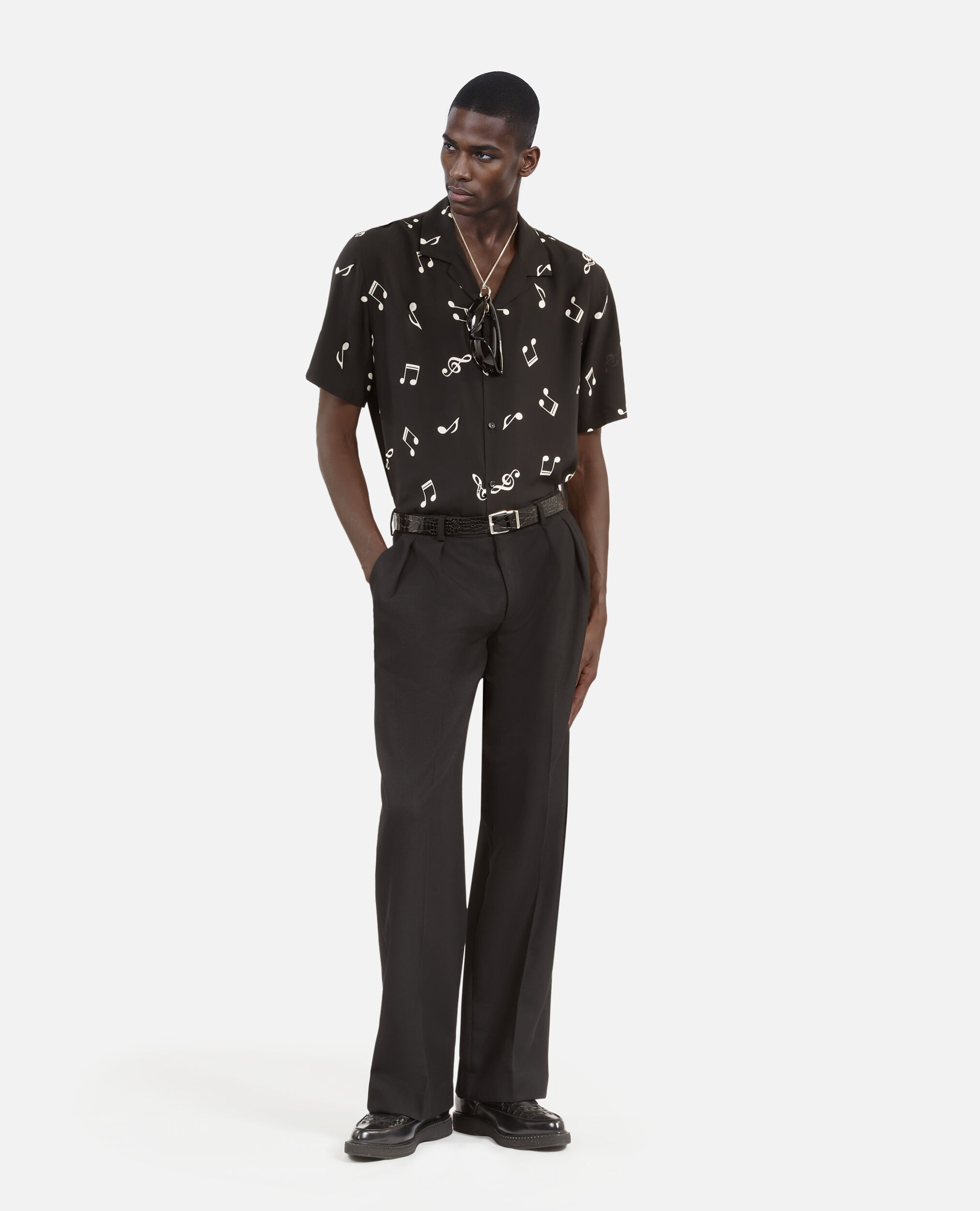 Chemise manches courtes imprimé musique, BLACK WHITE, hi-res image number null