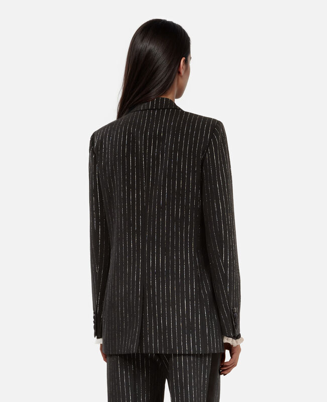The Kooples FEMME BLACK veste tailleur à rayures noire