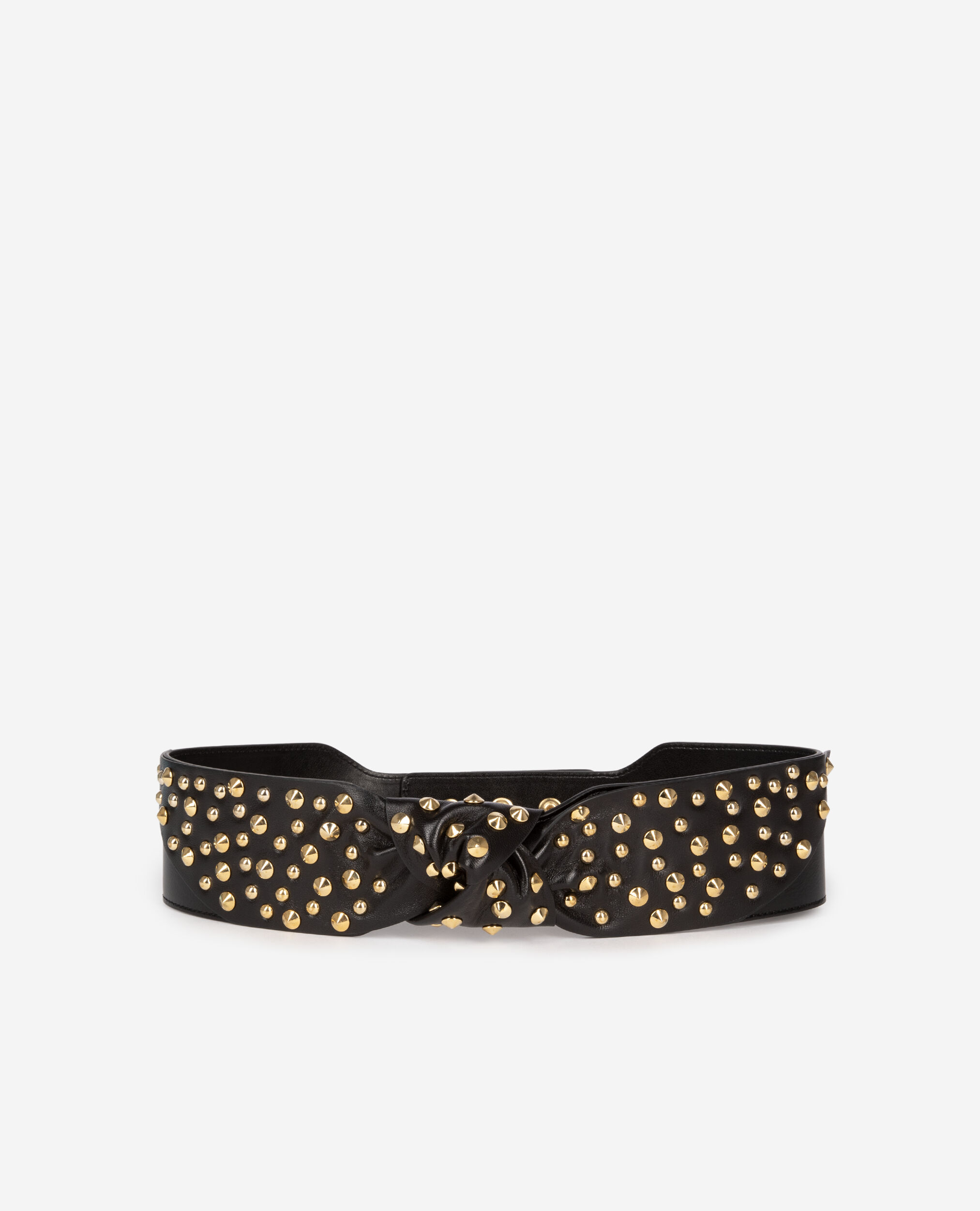 Ceinture large cloutée en cuir noir, BLACK, hi-res image number null