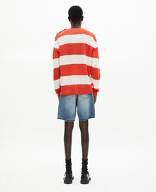 The Kooples HOMME ORANGE ECRU pull en laine et lin à rayures orange