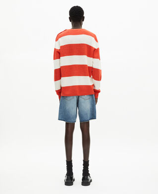 The Kooples HOMME ORANGE ECRU pull en laine et lin à rayures orange