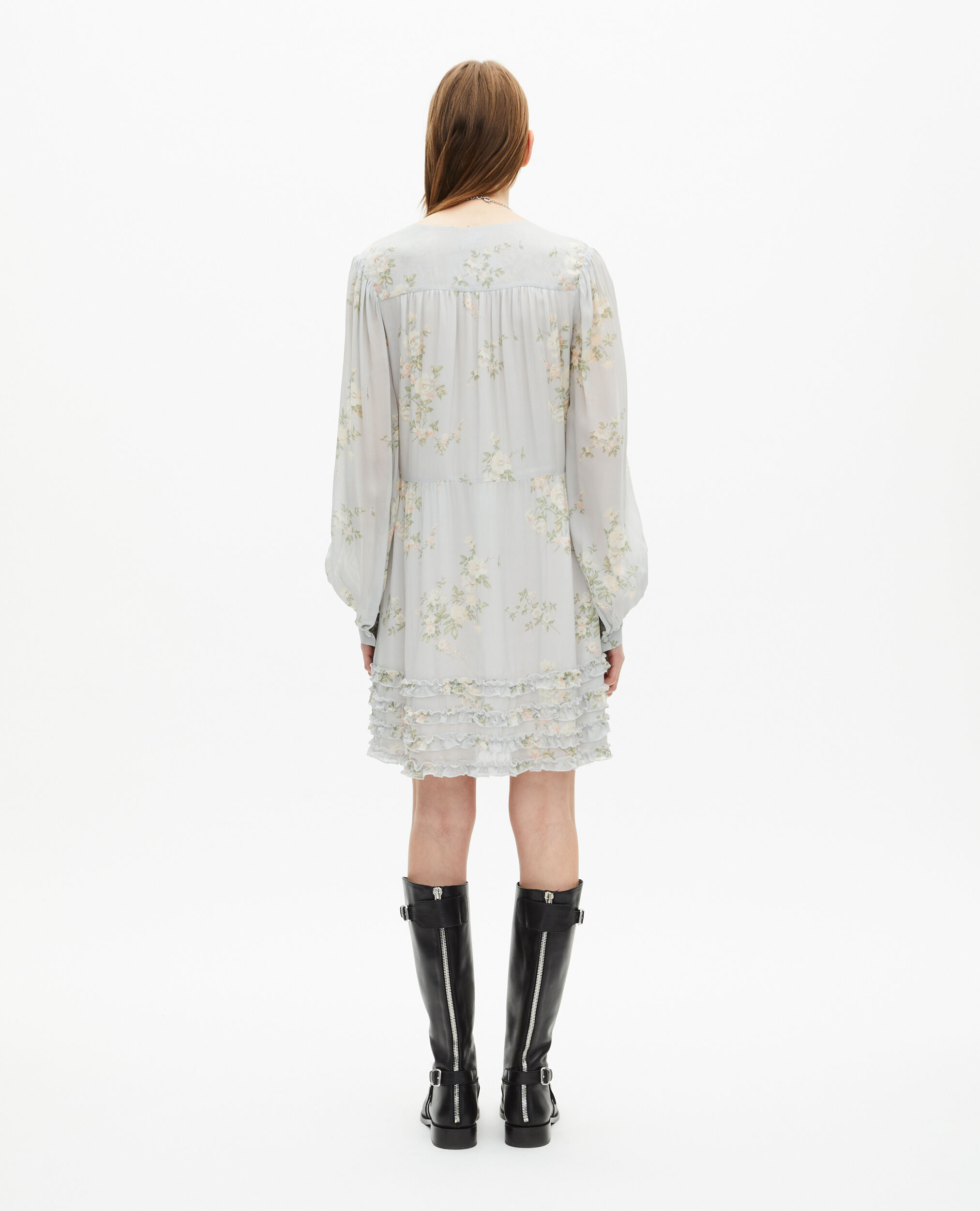 Robe courte imprimé fleuri bleue, BLUE, hi-res image number null