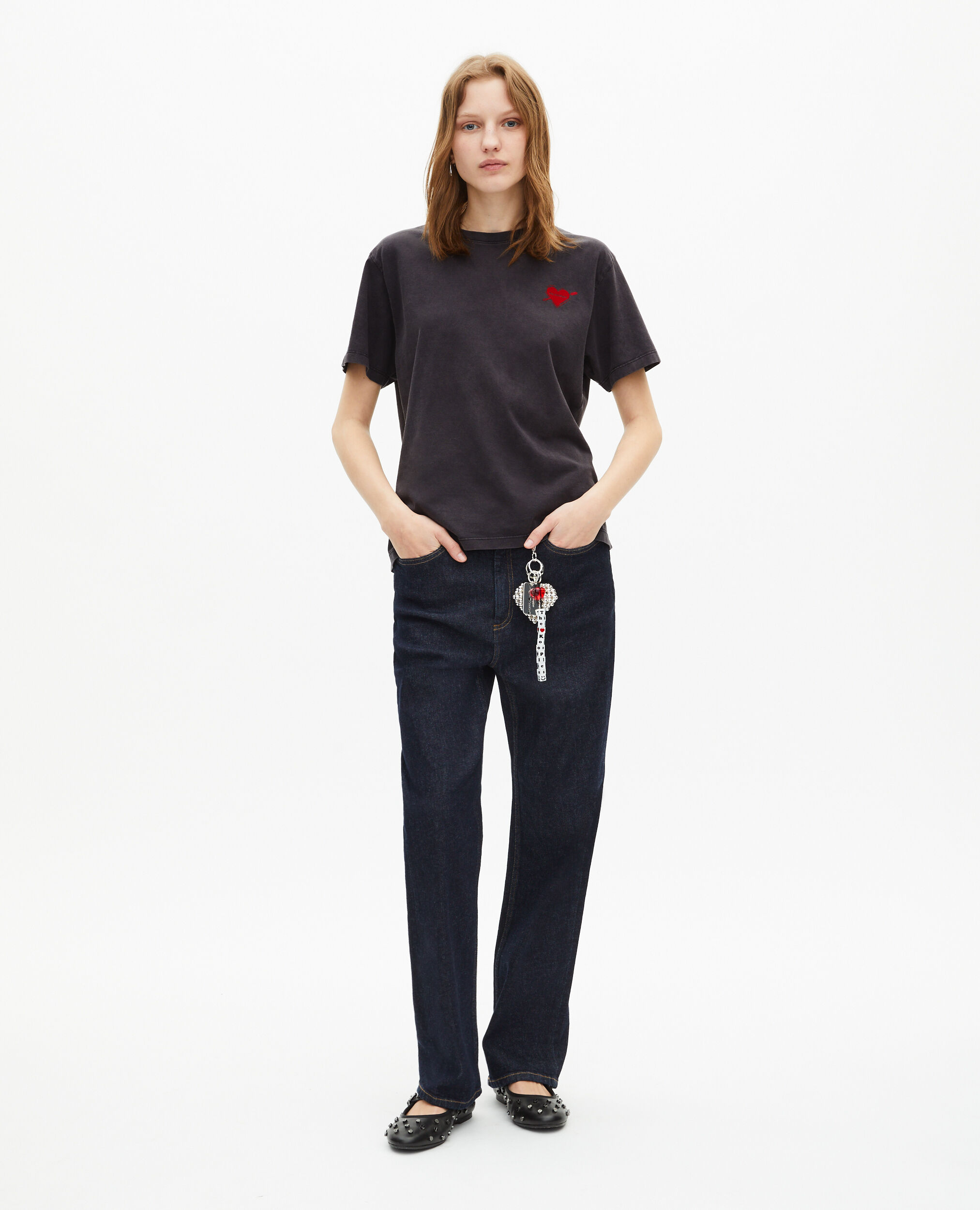 T-shirt avec flocage cœur noir, BLACK WASHED, hi-res image number null