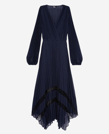 The Kooples FEMME NAVY robe longue plissée avec dentelle bleu marine