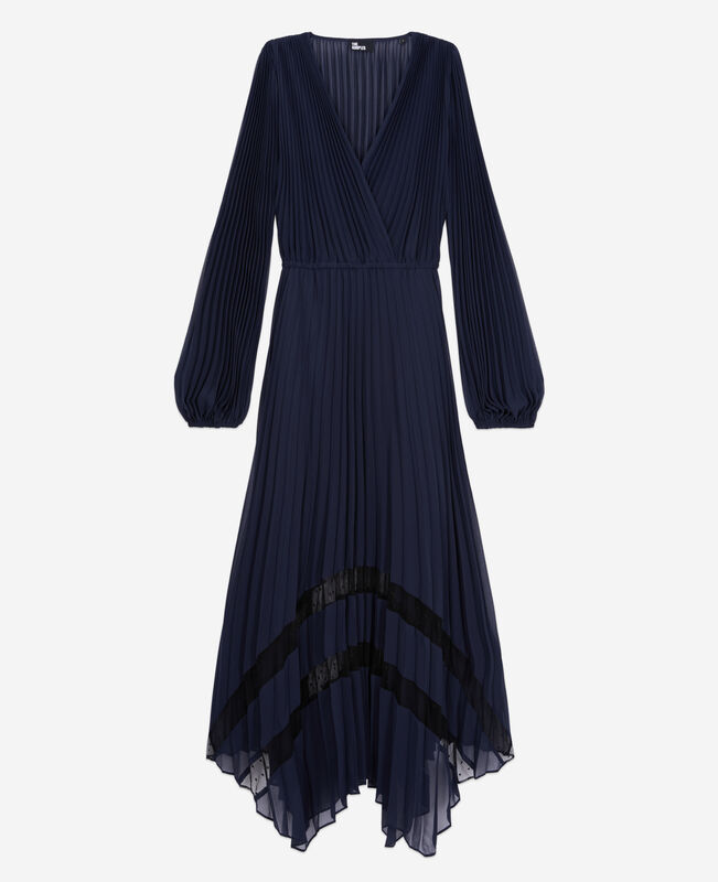 The Kooples FEMME NAVY robe longue plissée avec dentelle bleu marine