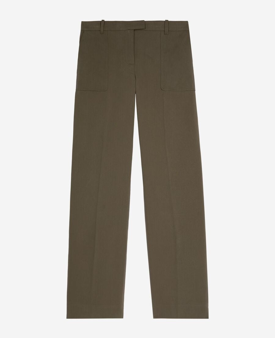 The Kooples WOMEN KAKI khaki cotton wide leg pants