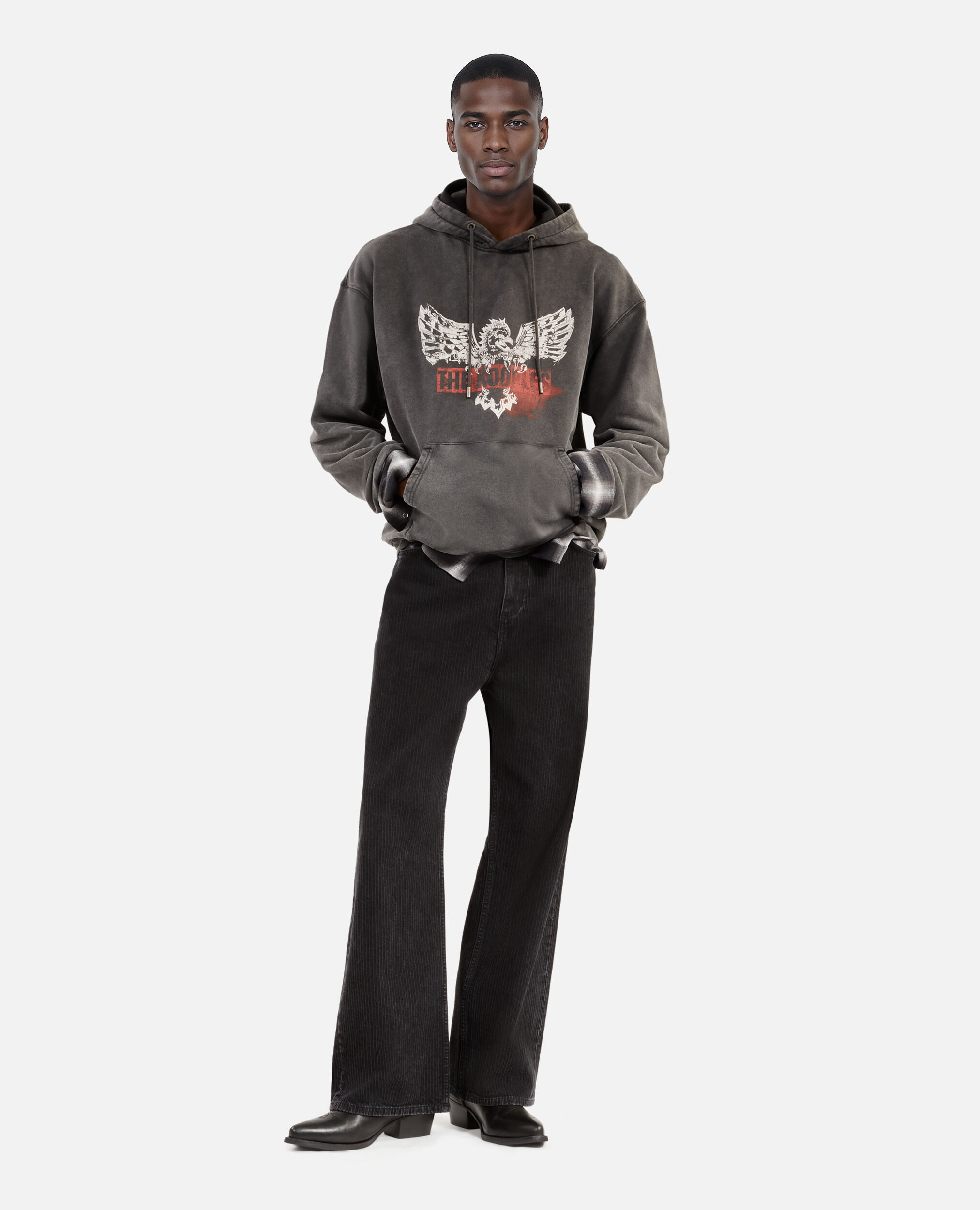 Sweatshirt à capuche et sérigraphie noir , BLACK, hi-res image number null