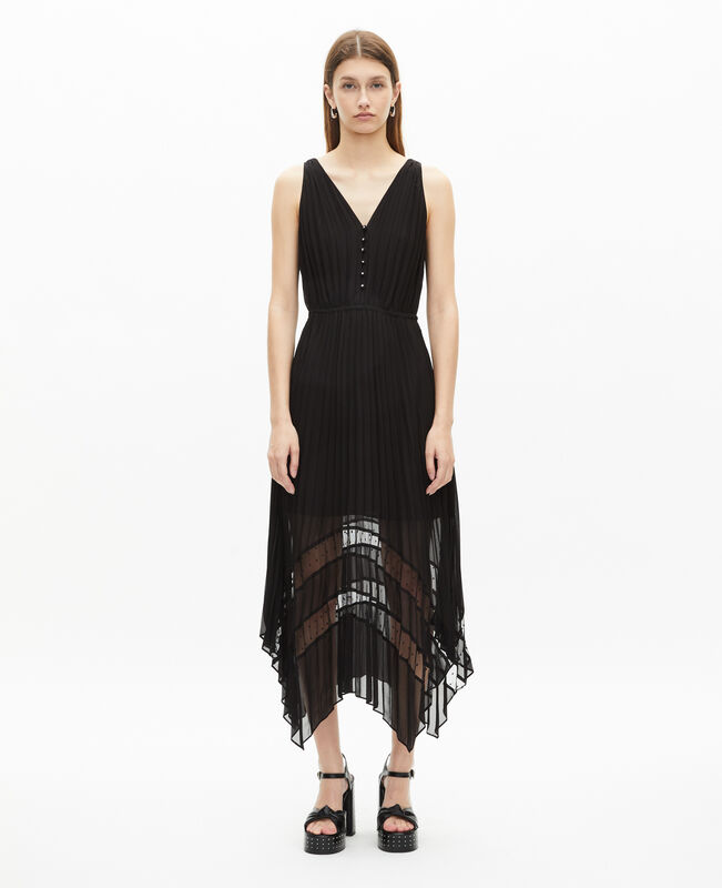 The Kooples FEMME BLACK robe longue plissée noire
