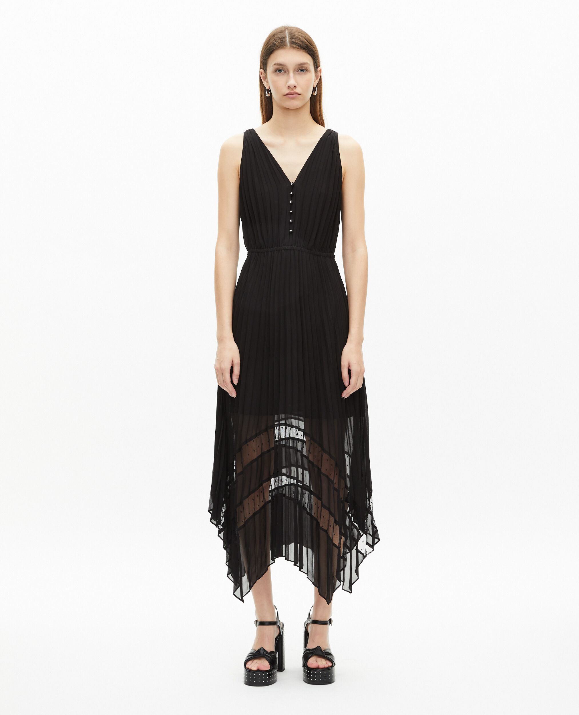 Robe longue plissée noire, BLACK, hi-res image number null