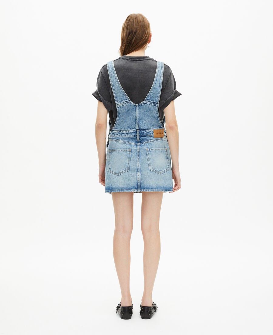 The Kooples FEMME BLUE BLEACHED / NAVY robe courte salopette denim