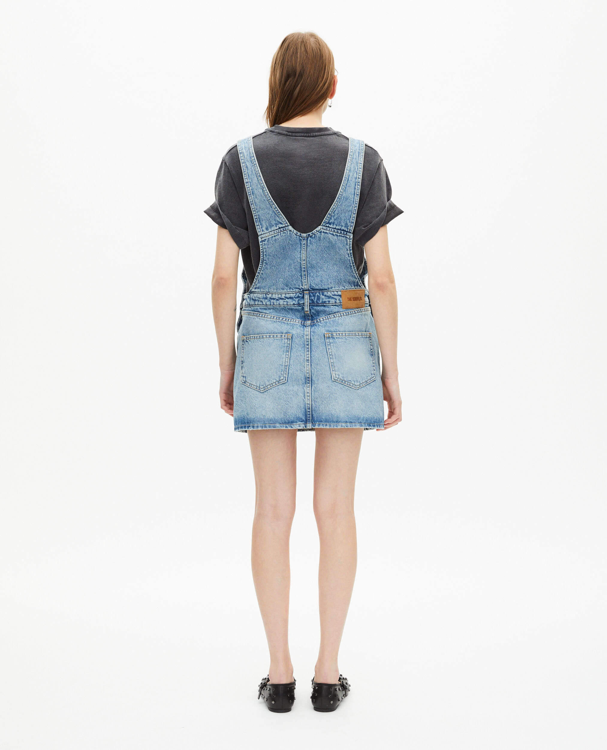Robe courte salopette denim, BLUE BLEACHED / NAVY, hi-res image number null