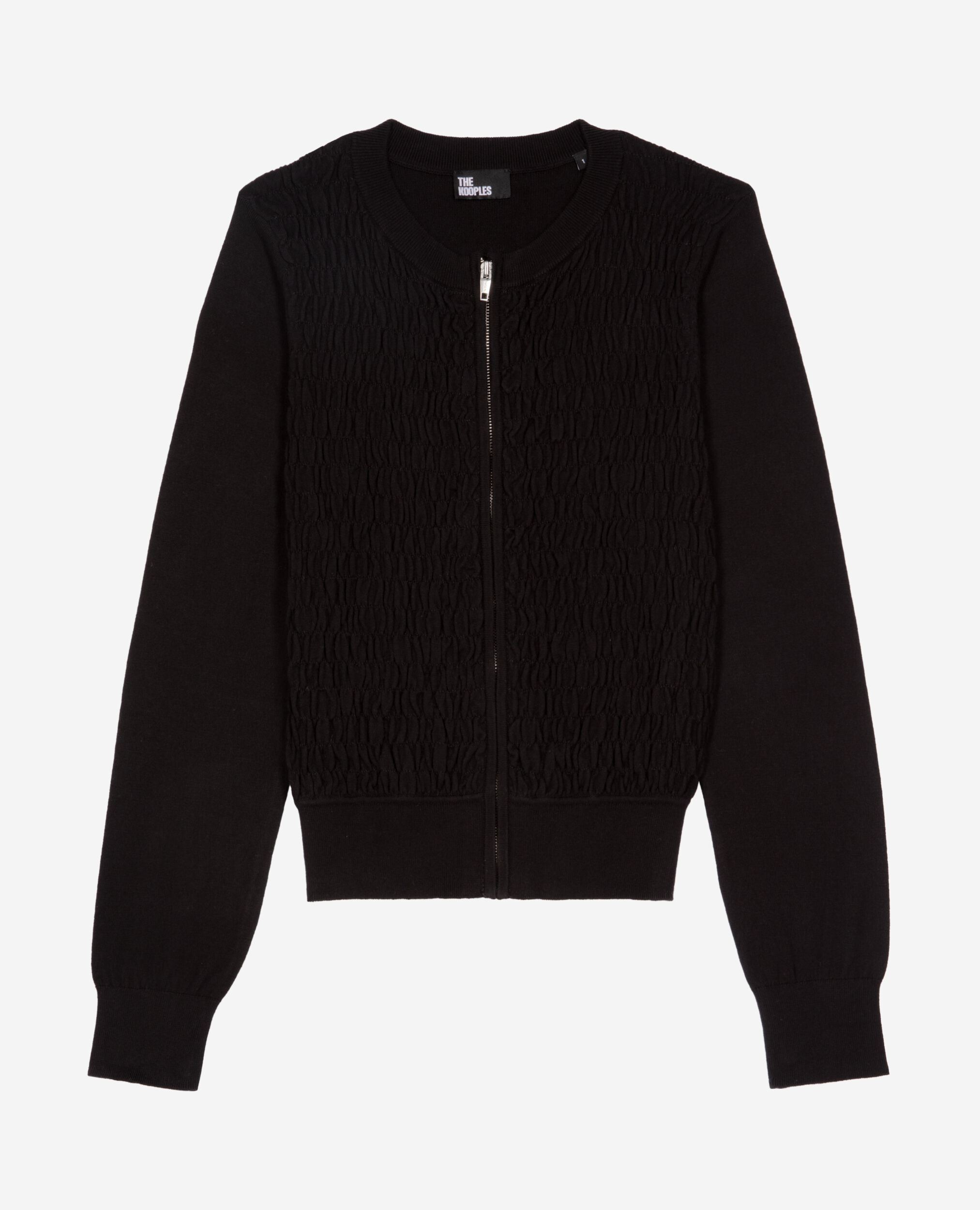 Cardigan en coton zippé noir, BLACK, hi-res image number null
