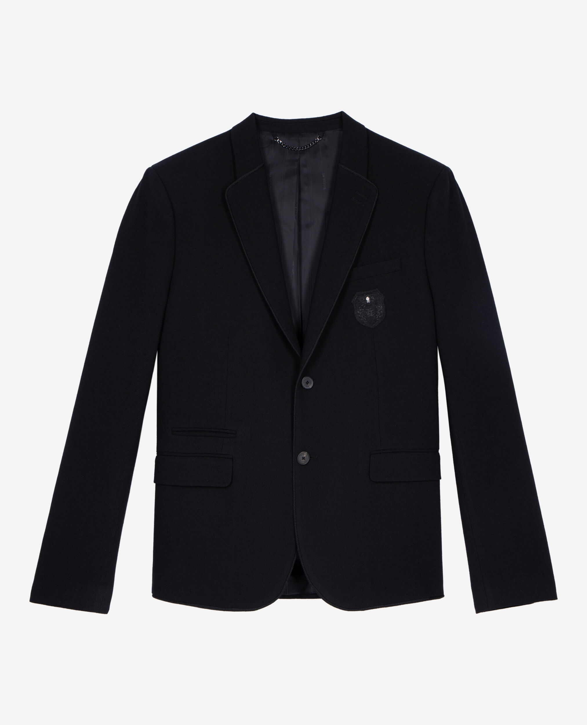 Veste droite en laine piquée noire, BLACK, hi-res image number null