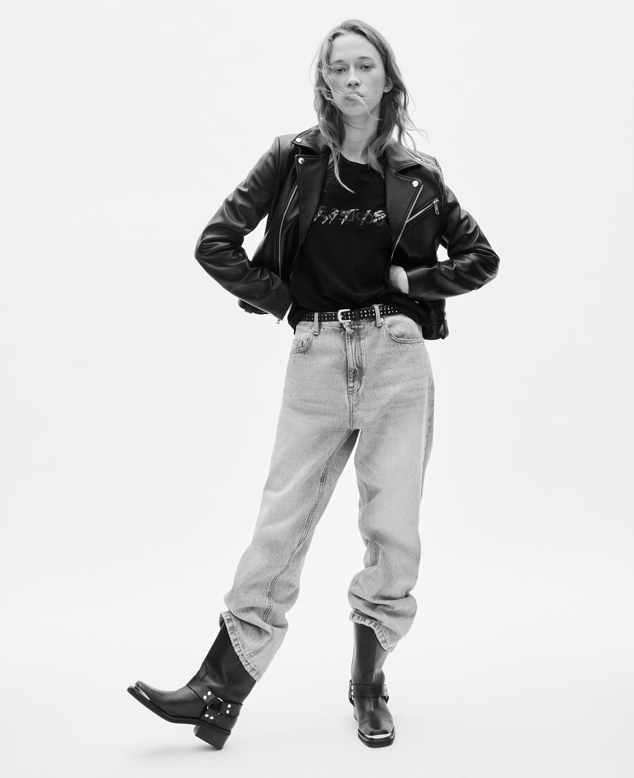 The Kooples FEMME BLACK blouson motard en cuir noir