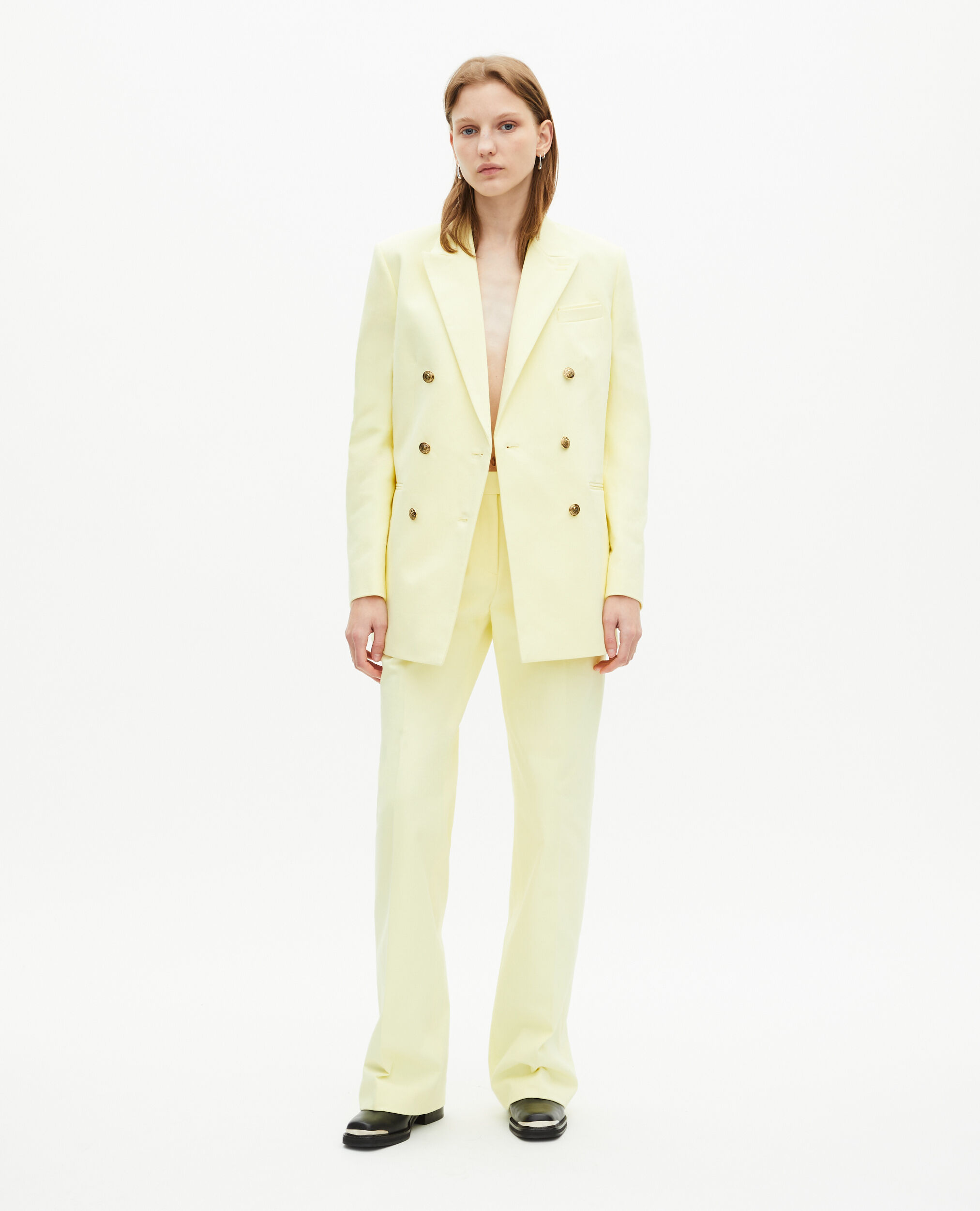 Pantalon costume en coton bleu, YELLOW, hi-res image number null