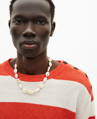 The Kooples HOMME ORANGE ECRU pull en laine et lin à rayures orange
