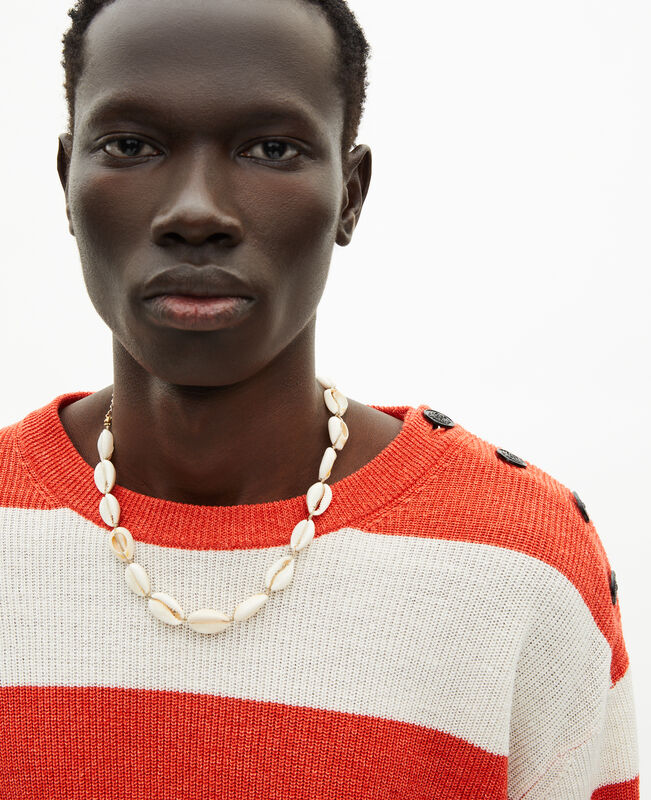 The Kooples HOMME ORANGE ECRU pull en laine et lin à rayures orange