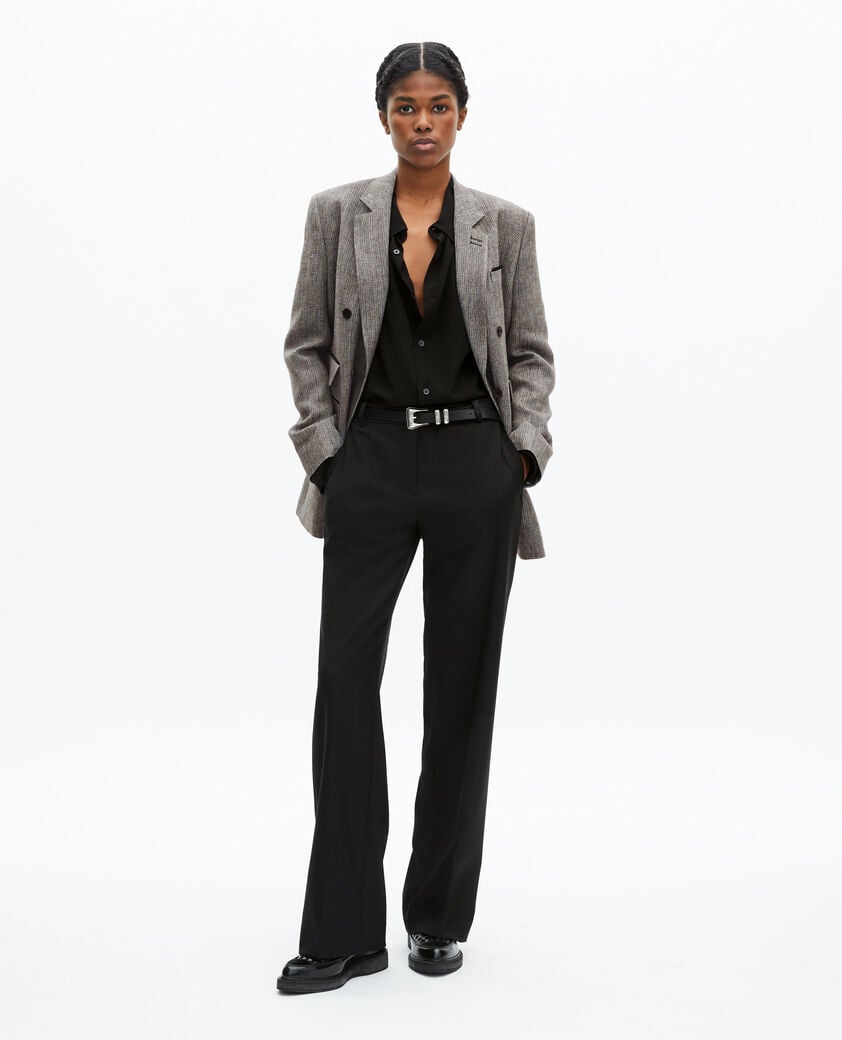 The Kooples DAMEN GREY graue, maßgeschneiderte jacke aus wolle und leinen