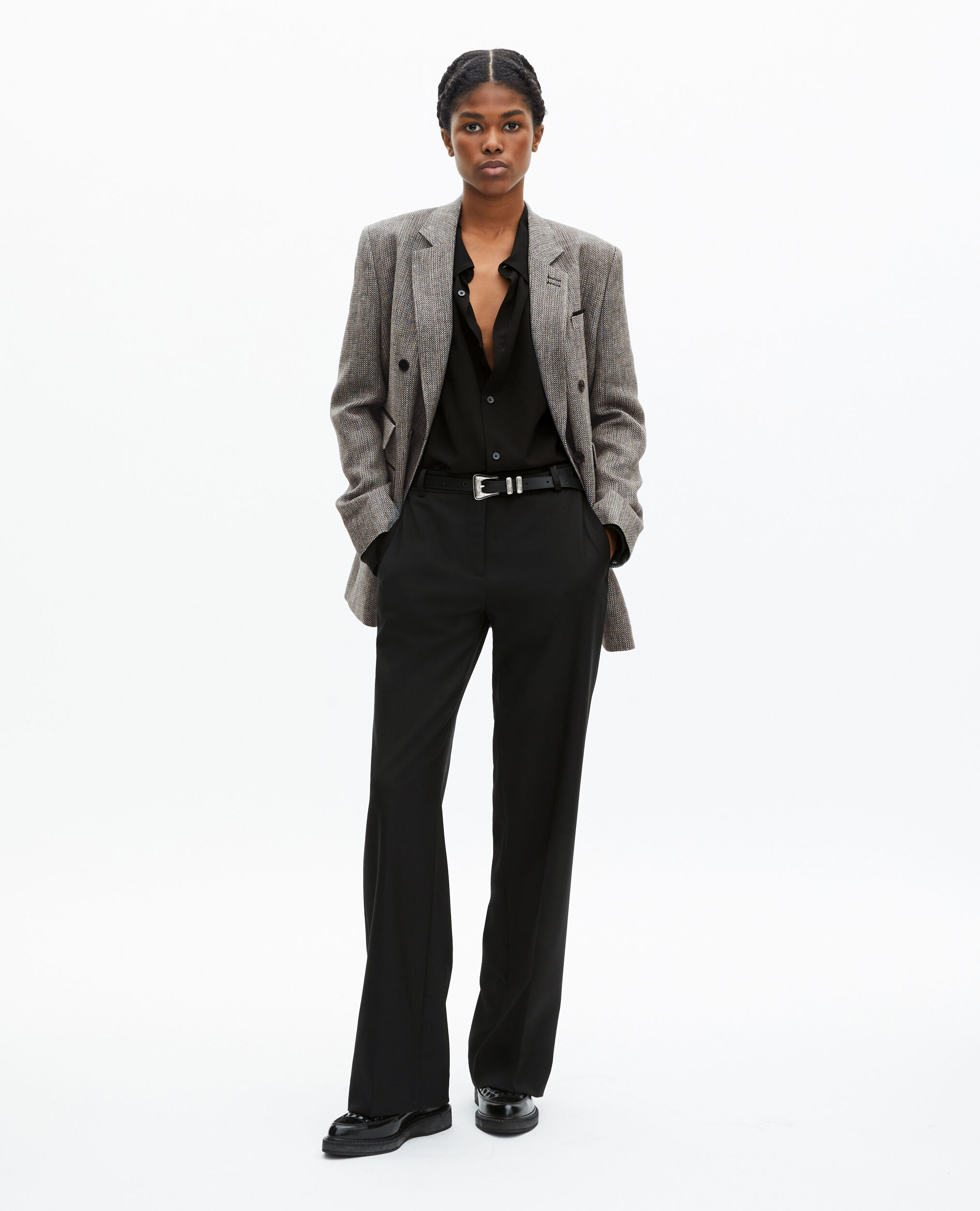 Veste tailleur en laine et lin grise, GREY, hi-res image number null
