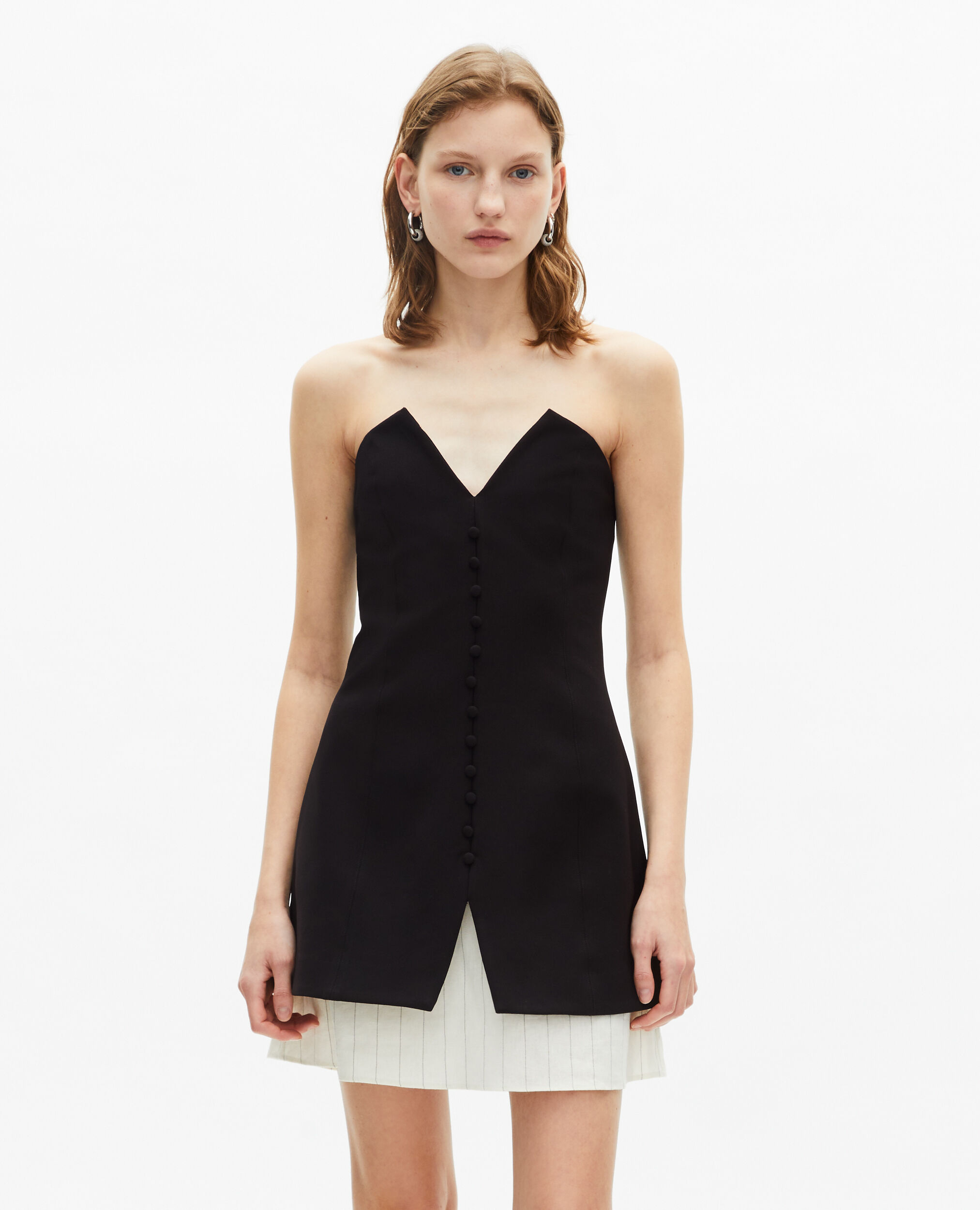 Robe courte bustier bi-matière noire, BLACK, hi-res image number null