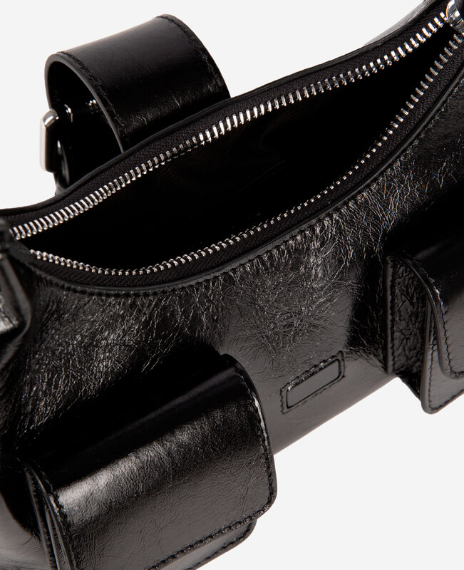 The Kooples FEMME BLACK sac amelia small en cuir craquelé noir