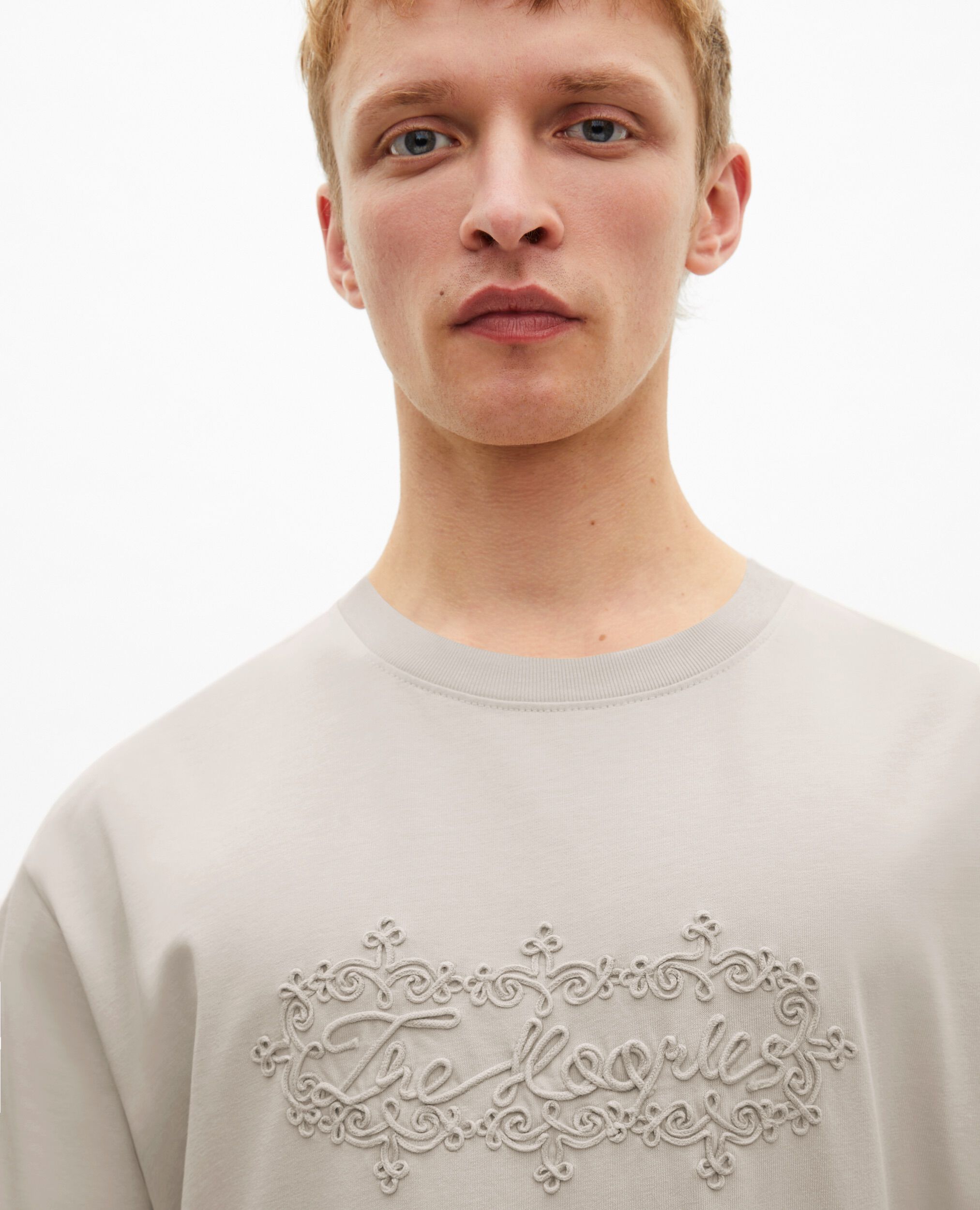 T-shirt avec broderie logo beige, BEIGE GREY, hi-res image number null