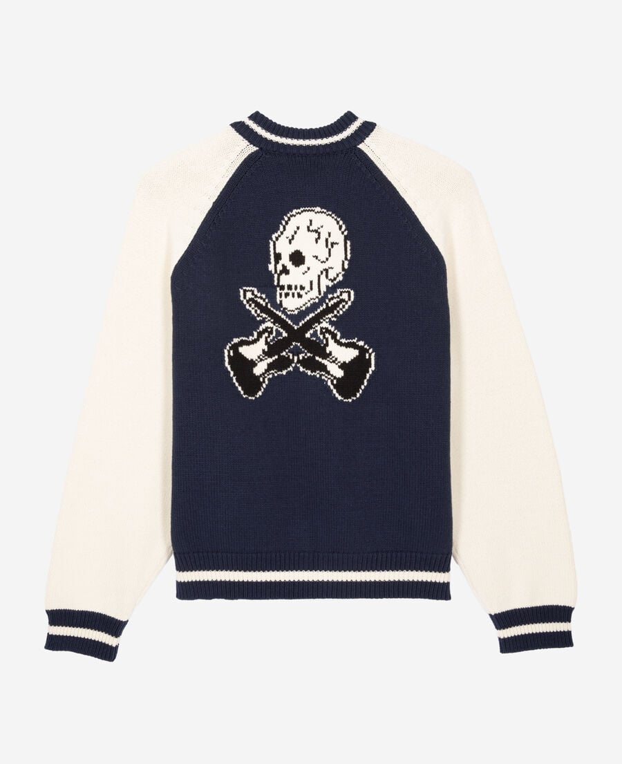 The Kooples MEN DARK NAVY-ECRU navy and ecru teddy cardigan