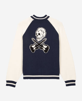 The Kooples MEN DARK NAVY-ECRU navy and ecru teddy cardigan