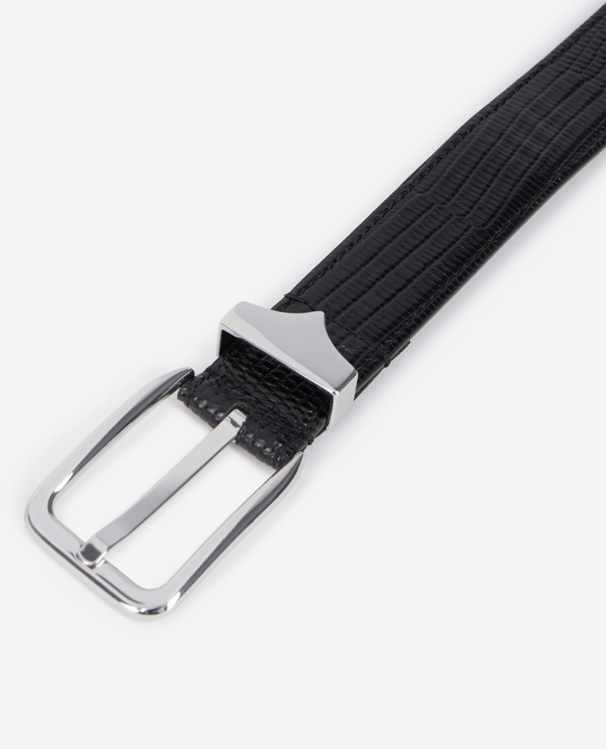 Ceinture en cuir effet crocodile noir, BLACK, hi-res image number null