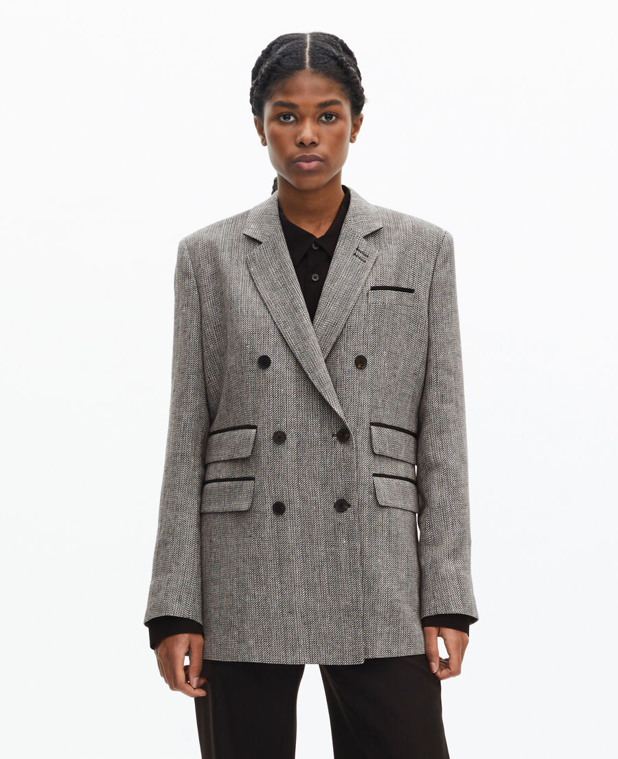 The Kooples WOMEN GREY grey wool and linen tailored jacket