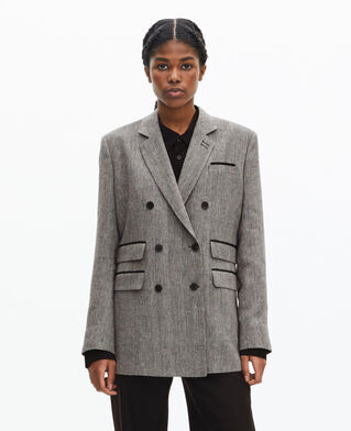 The Kooples WOMEN GREY grey wool and linen tailored jacket