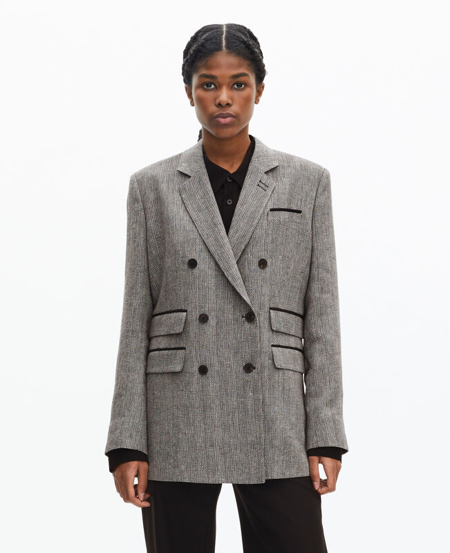 The Kooples FEMME GREY veste tailleur en laine et lin grise
