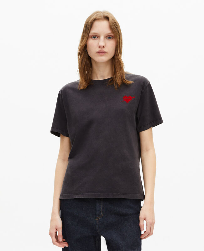 The Kooples FEMME BLACK WASHED t-shirt avec flocage cœur noir